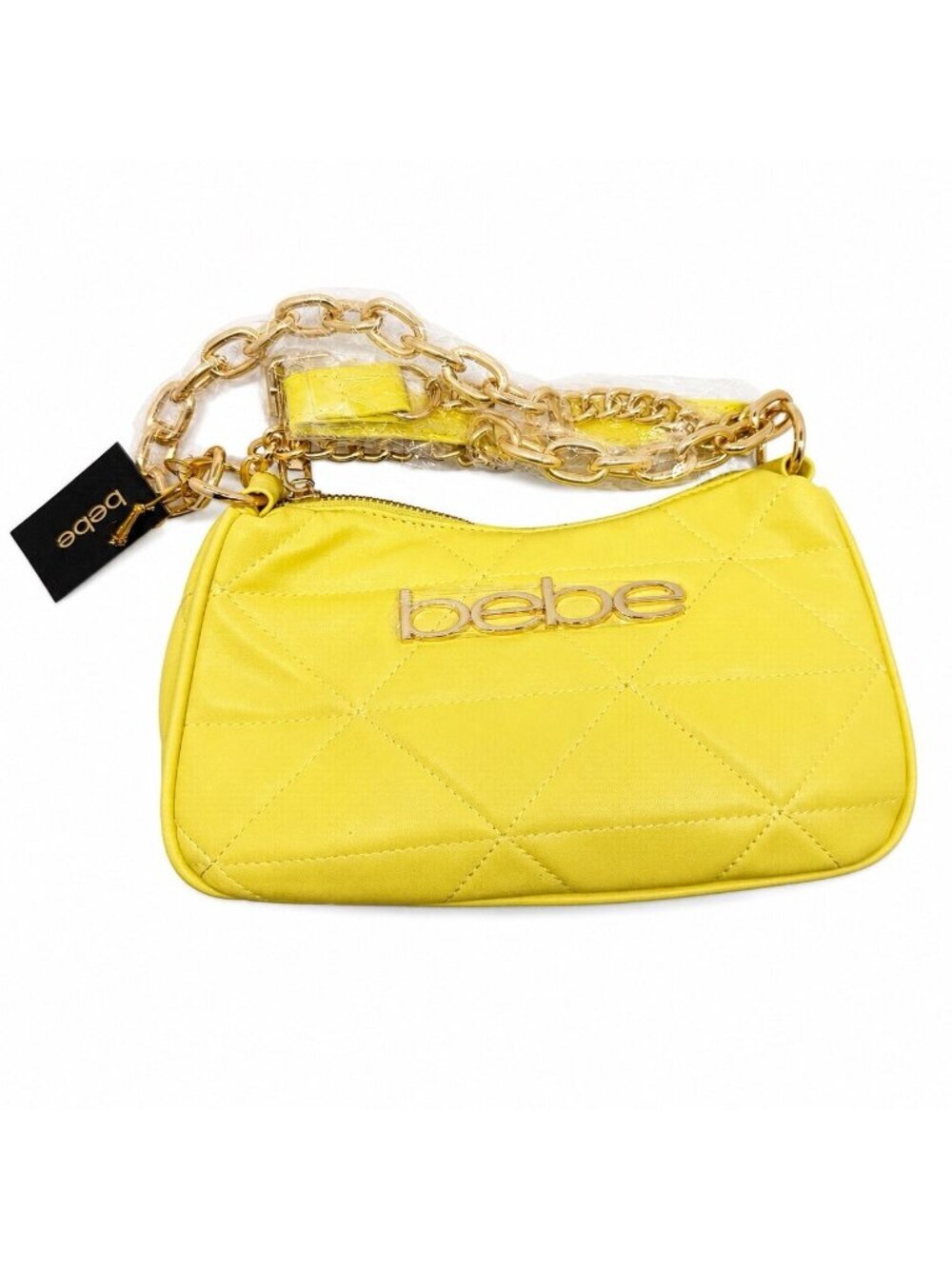 Bebe Gia Quilted Crossbody Bag OS Lemon Yellow Gold Chain Strap NWT Purse Bag